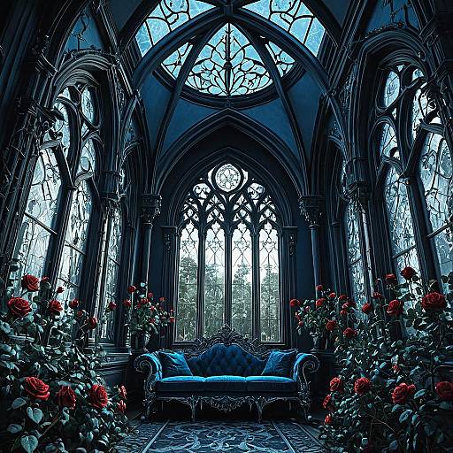 Gothic Mansion Interior with Roses