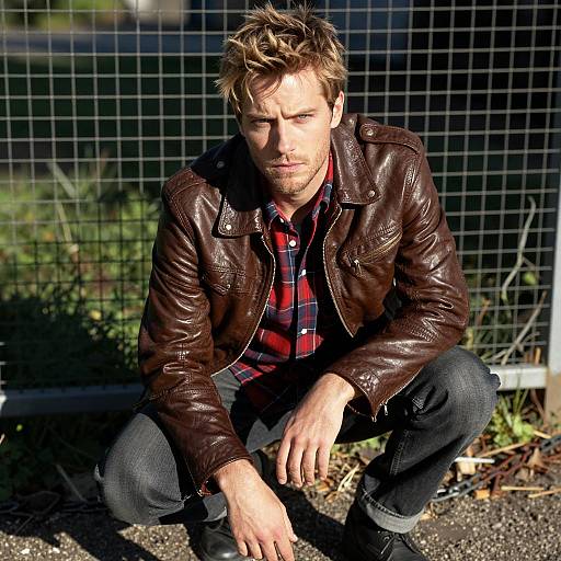 Crouching Man in a Sunlit Setting