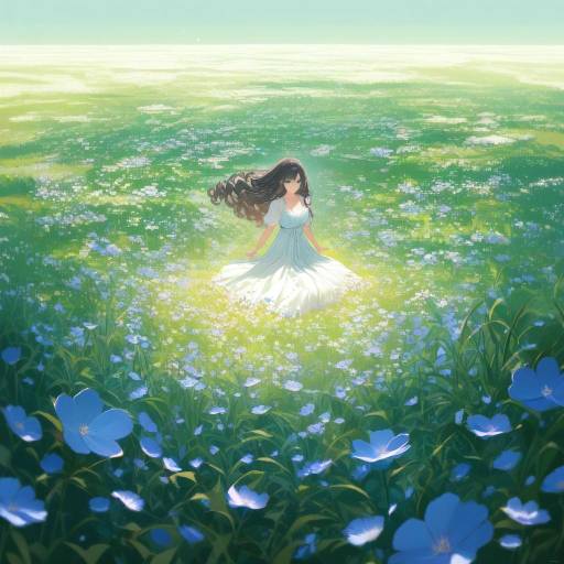 Graceful Woman Twirling in Floral Field Graceful Woman Twirling in Floral Field