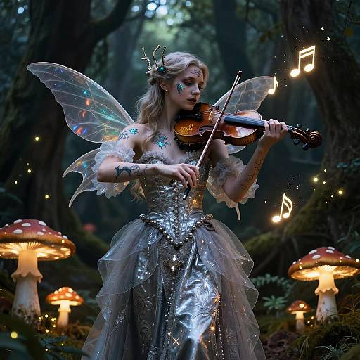 Fairy Violinist in Enchanted Forest