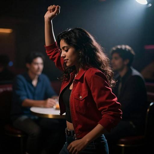 Spotlit Woman in Red Jacket Nightclub
