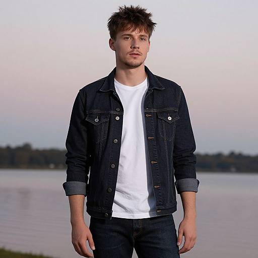 Young Man by Lake at Dusk