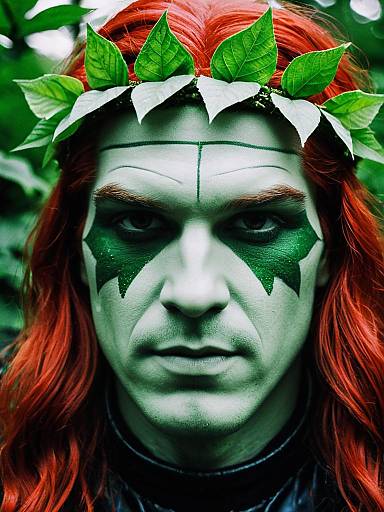 Man in Poison Ivy Cosplay with Leaf Crown