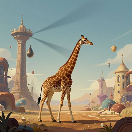 Surreal Giraffe in Fantastical Landscape