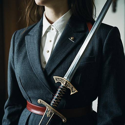 Close-Up Woman in Sci-Fi Suit with Sword