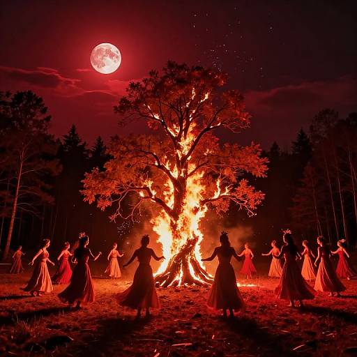 Fiery Pagan Dance Under Red Moon