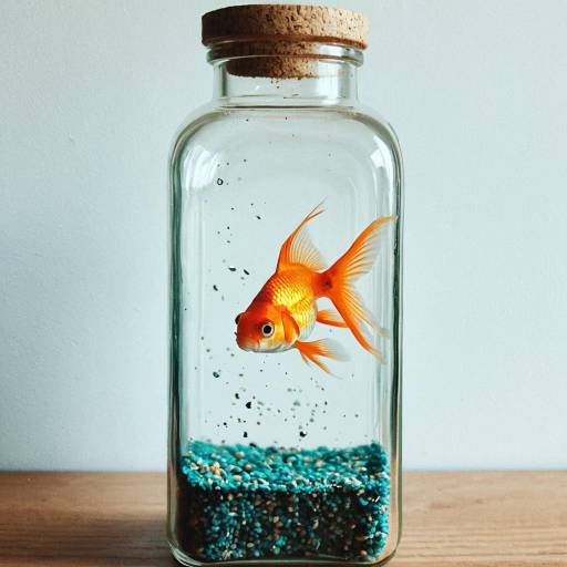 Goldfish in Glass Bottle with Blue Gravel