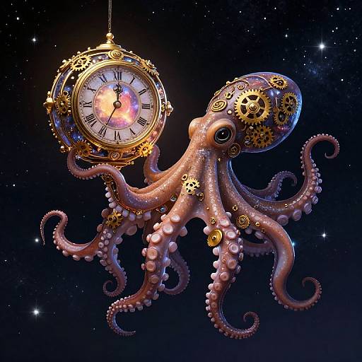 Celestial Clockwork Octopus Artwork