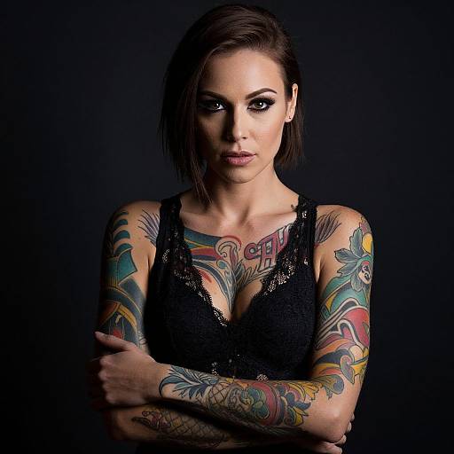 Tattooed Woman in Dramatic Lighting