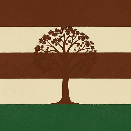 Earthy Striped Flag with Tree Silhouette