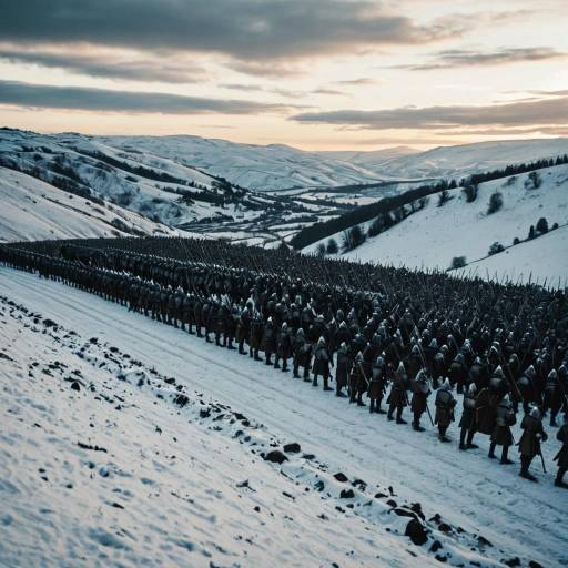Medieval Army Marching Through Snowy Valley