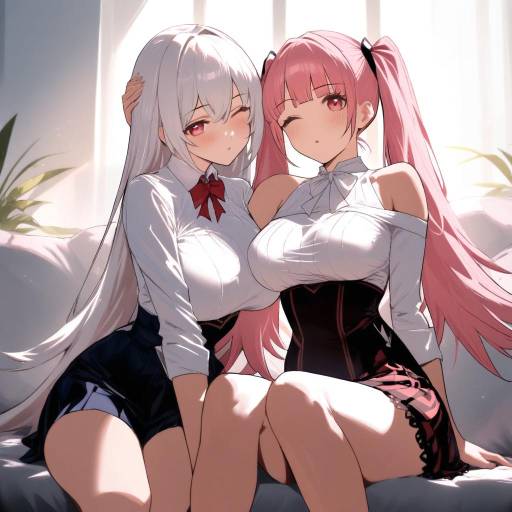 Two Girls with Pink and White Hair