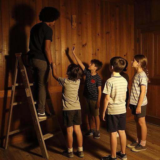 Children in a Warm, Dimly Lit Room