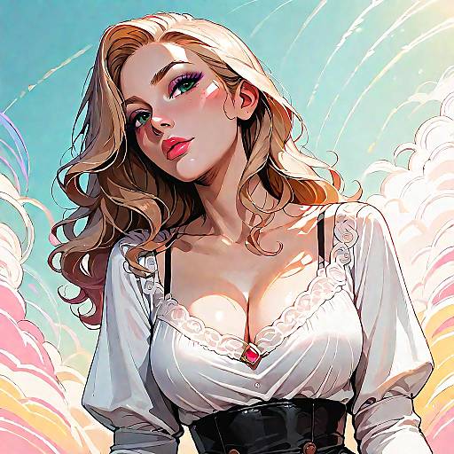 Stylized Portrait of Blonde Woman in White Dress