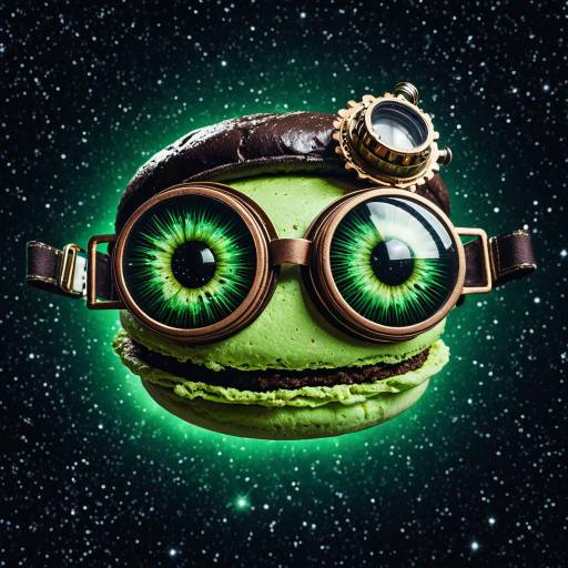 Surreal Macaron with Steampunk Goggles in Space