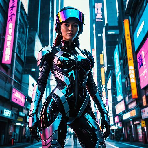 Futuristic Woman in Cyberpunk Bodysuit