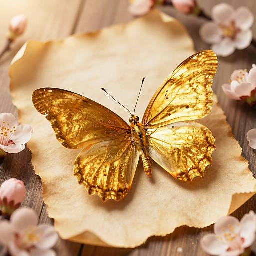Majestic Golden Butterfly on Vintage Parchment