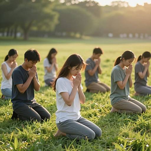 Group Praying at Sunrise Meadow