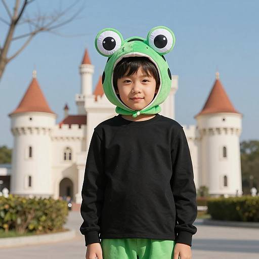 Young Boy in Frog Costume by Castle