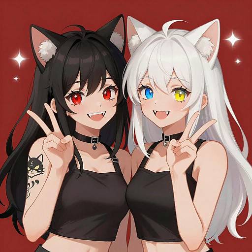 Anime Cat Girls with Peace Signs
