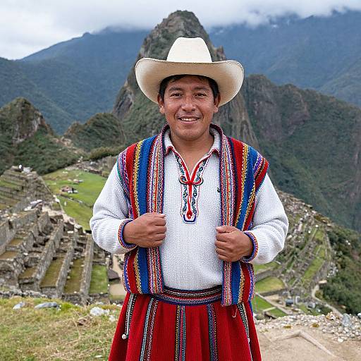 Cheerful Peruvian in Traditional Attire