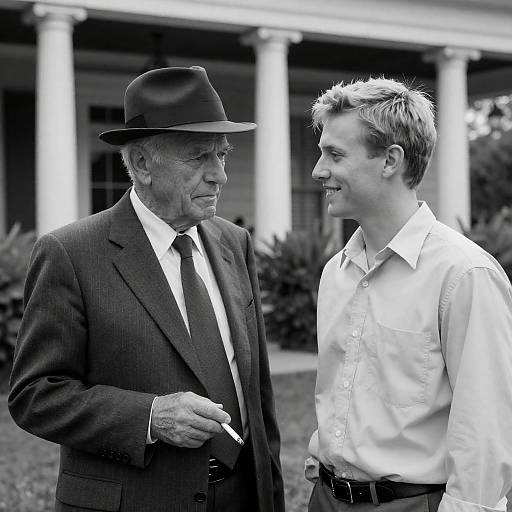 Black and White Portrait of Two Men Outdoors