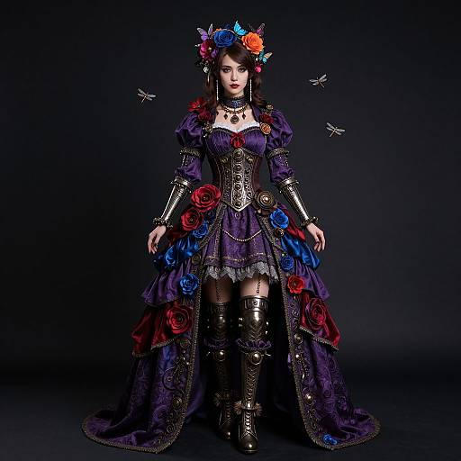 Steampunk Lady in Floral Elegance