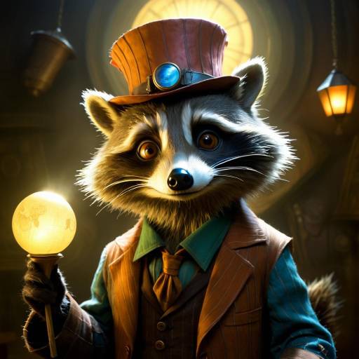 Cunning Raccoon Trickster in Vintage Outfit