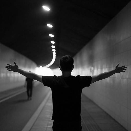 Silhouetted Figure in Dramatic Tunnel