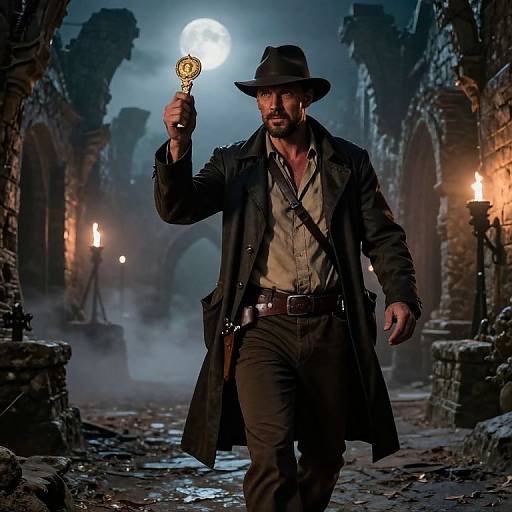 Halloween Indiana Jones in Foggy Ruins