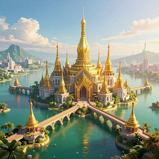 Majestic Golden Spires Fantasy Cityscape