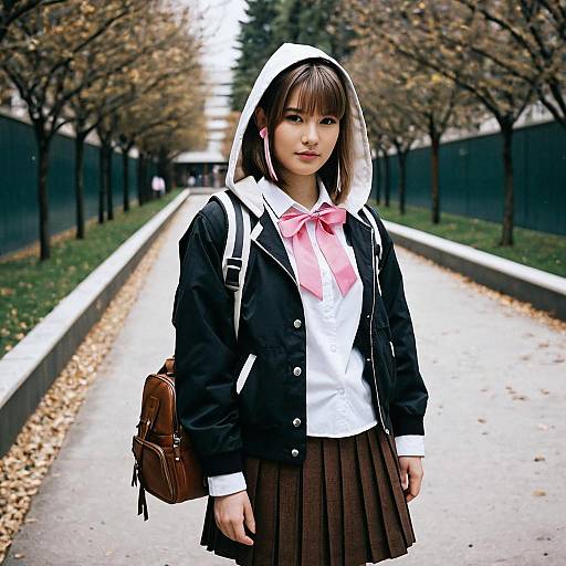 Schoolgirl with Two-Tone Outfit