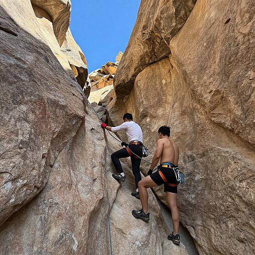 Sunlit Rocky Canyon Climbing Duo