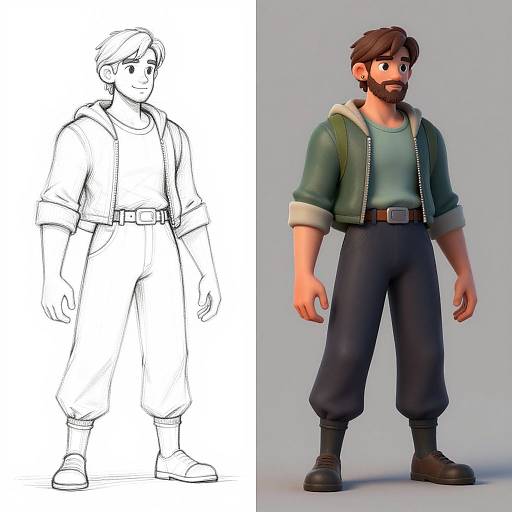 Split-Screen Digital Art Rendering Comparison