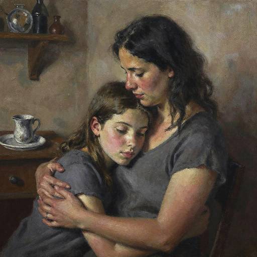 Charcoal Mother-Daughter Embrace