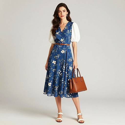 Elegant Woman in Blue Floral Dress