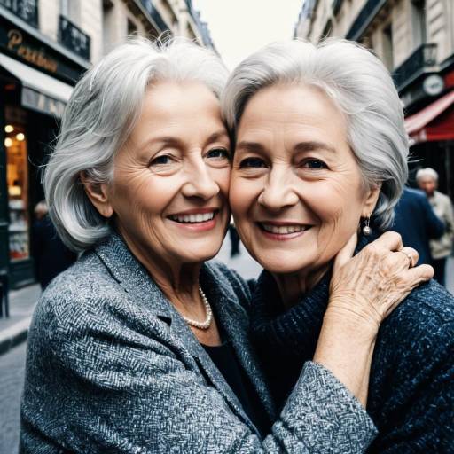 Two Elderly Women Embracing on Paris Street