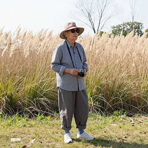 Elderly Person Outdoors with Camera