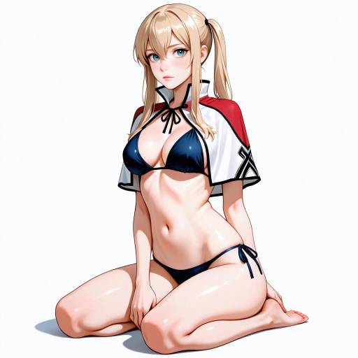 Blonde Girl in Swimsuit with Capelet
