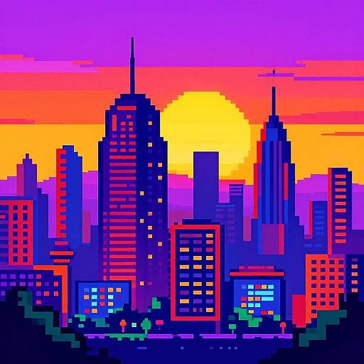 Vibrant Retro Pixel Cityscape