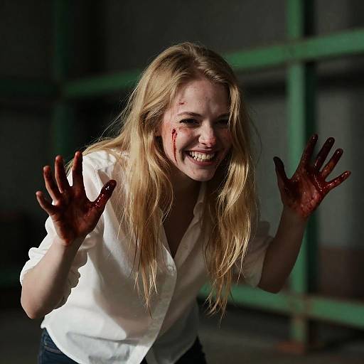 Maniacal Blonde Woman in Dark Setting