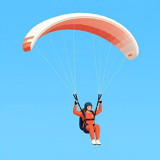 Young Woman Paragliding in Blue Sky