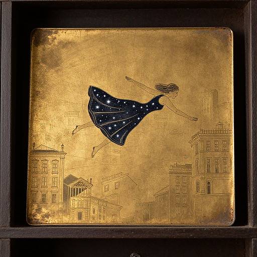 Minimalist Etched Artifact with Levitating Woman