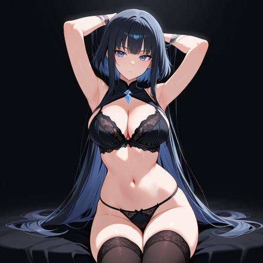 Woman in Black Lingerie and Stockings