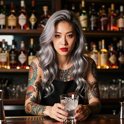Moody Portrait of Tattooed Bartender