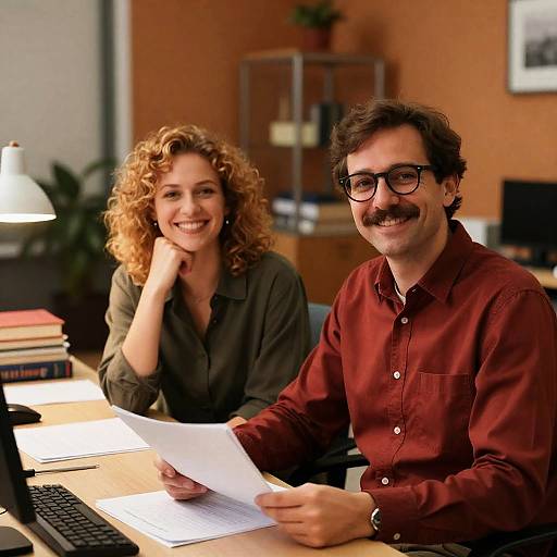 Cozy Office Scene with Two Smiling People