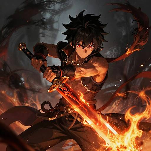 Anime Demon Boy with Fiery Sword