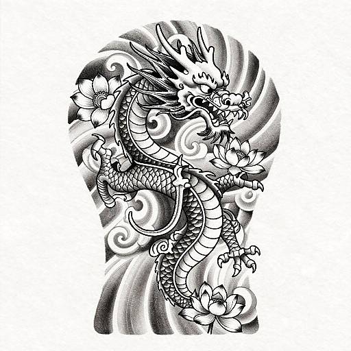 Elegant Chinese Dragon Tattoo Stencil