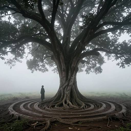 Ancient Tree in Misty Serenity