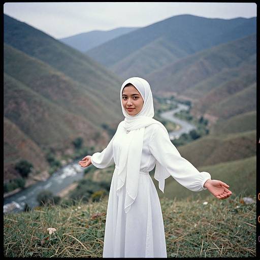 Photorealistic Woman in Mountain Valley
